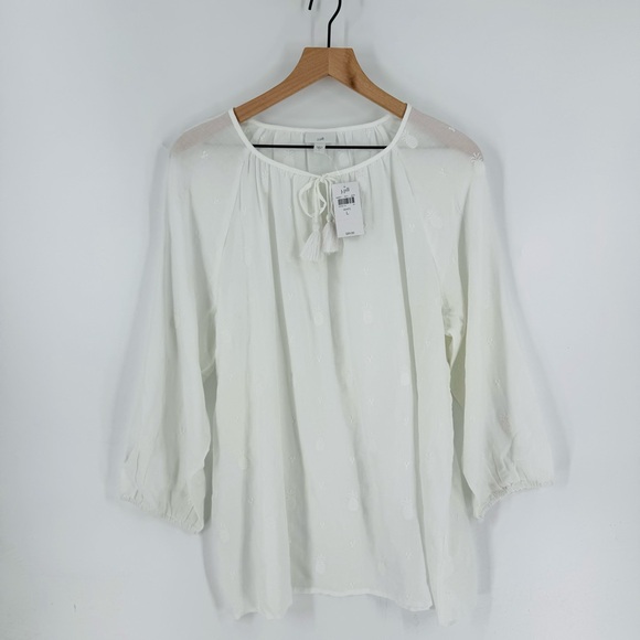 J. Jill Tops - CLEARANCE J. Jill White NWT Boho Coastal Tropical Tassel Peasant Top Size Large